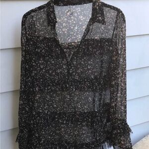 Floral Sheer Black Blouse